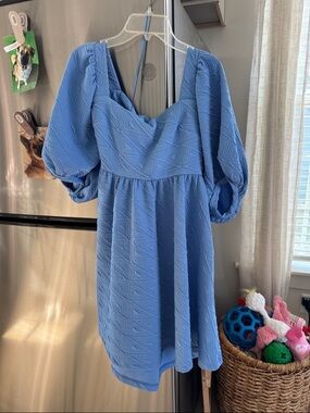 Free People Violet Mini Dress December Sky Blue Textured Puff Sleeve Dress